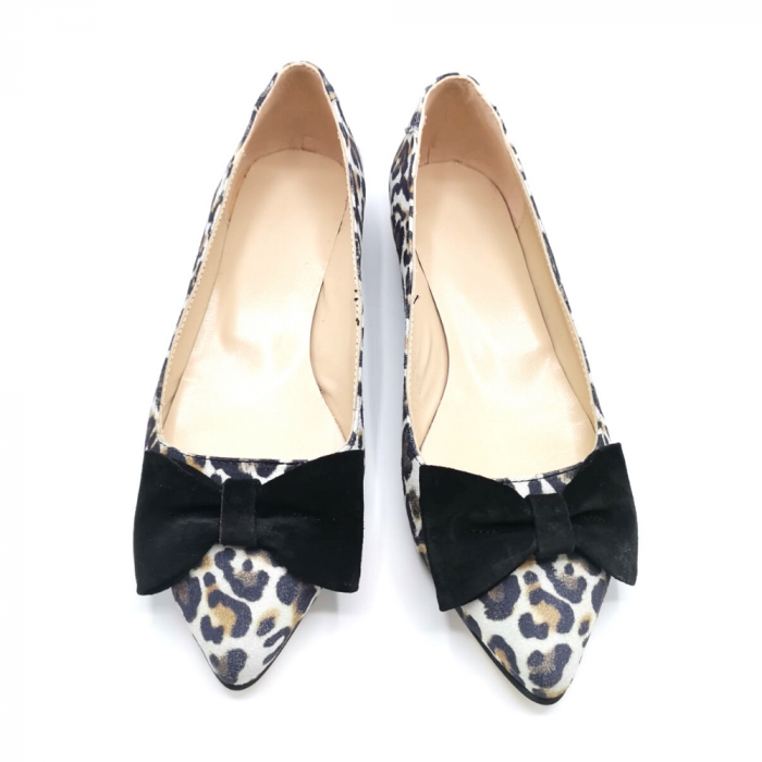 Balerini din piele intoarsa cu imprimeu animal print cu funda Cora [4]