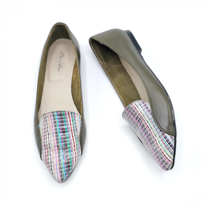 Balerini din piele naturala kaki duo Nicolle, 35 [2]