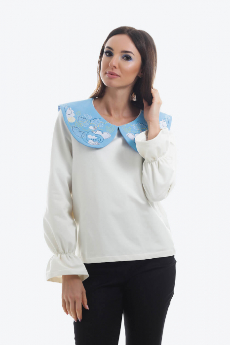 Bluza alba cu maneci lungi si guler alb brodat [3]