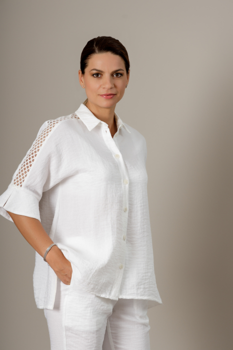 Camasa alba din in cu maneci trei sferturi Marta [2]