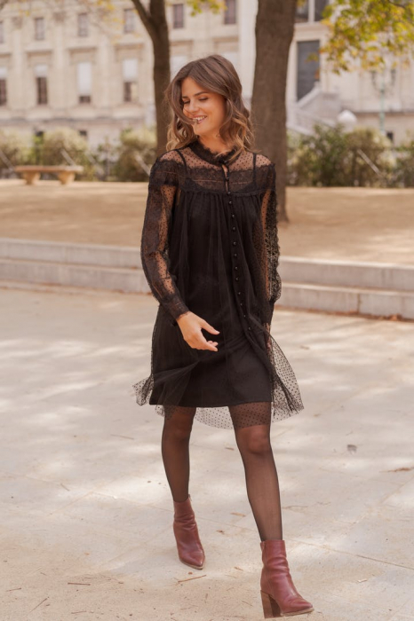 Rochie eleganta cu maneci lungi din tulle cu buline Iris [2]