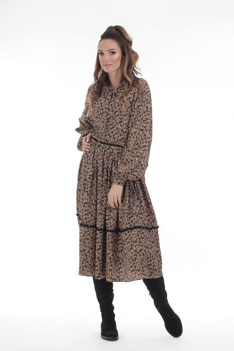 Bluza cu imprimeu floral cu maneci lungi si funda [3]