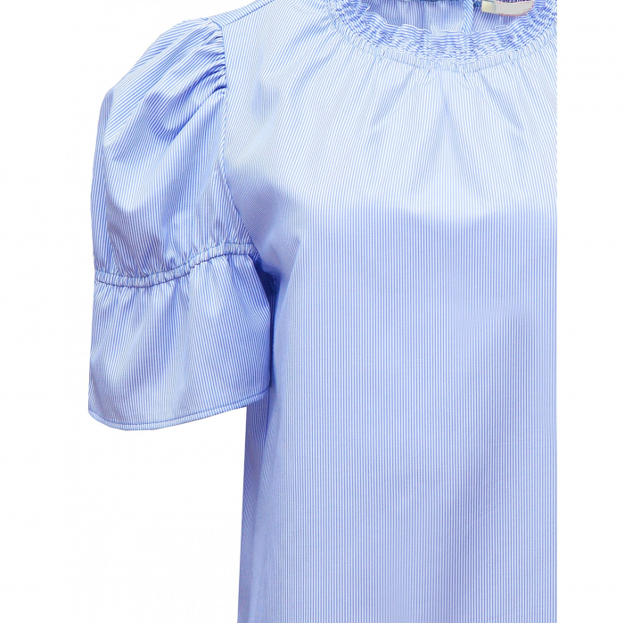 Bluza dama office din bumbac bleu cu maneci scurte [3]