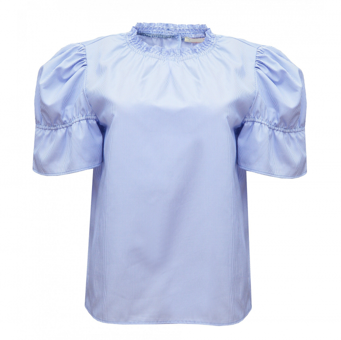 Bluza dama office din bumbac bleu cu maneci scurte [2]