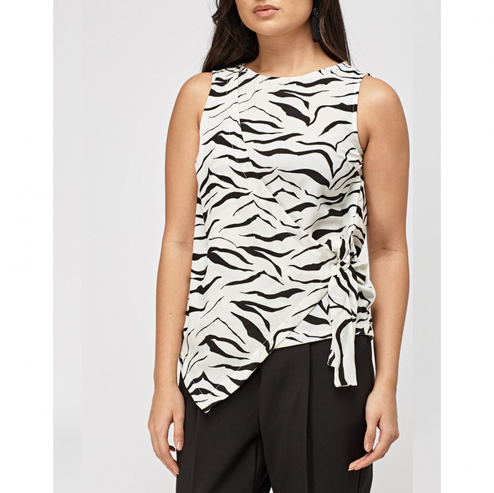 Bluza office petrecuta alb cu negru fara maneci [4]