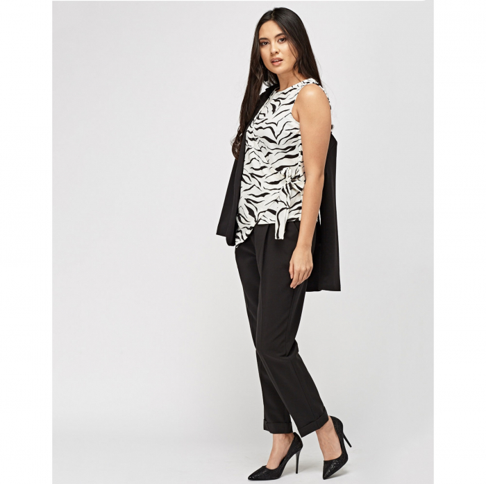 Bluza office petrecuta alb cu negru fara maneci [5]