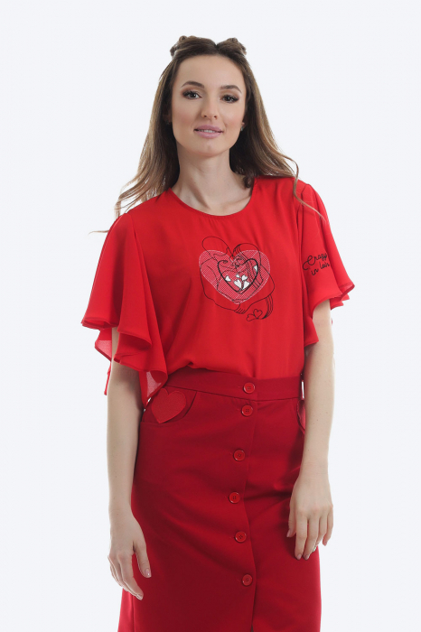 Bluza rosie cu maneci scurte tip fluture [3]