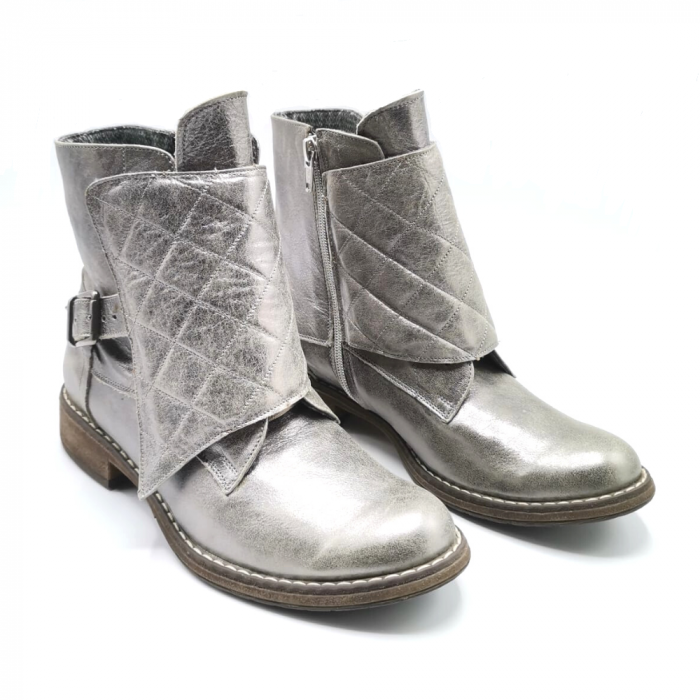 Bocanci dama din piele argintie cu clapa Prego Silver, 36 [2]