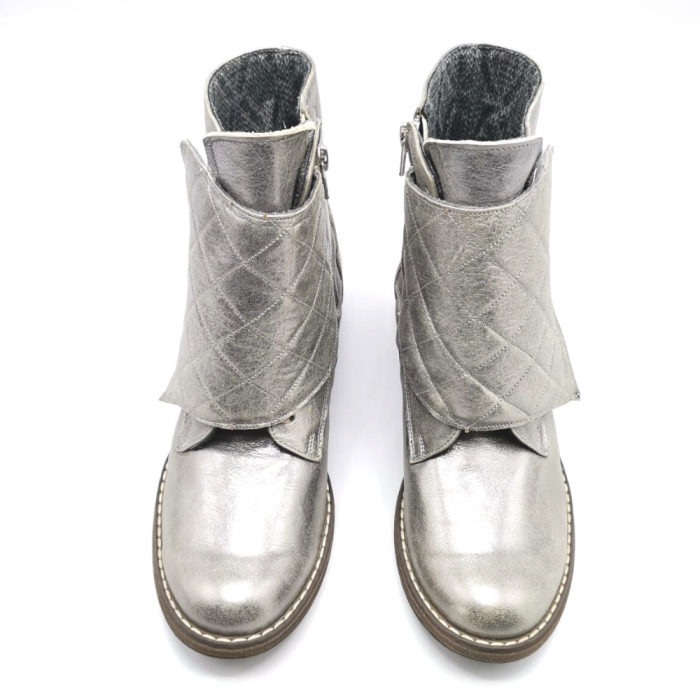 Bocanci dama din piele argintie cu clapa Prego Silver, 36 [3]