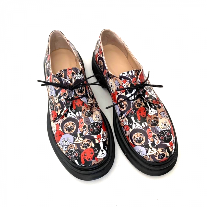 Pantofi din piele naturala cu imprimeu multicolor Dogs Clara [4]