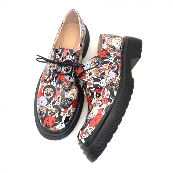 Pantofi din piele naturala cu imprimeu multicolor Dogs Clara [2]