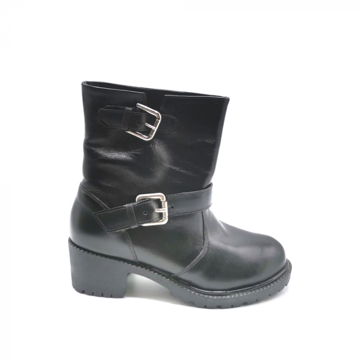 Bocanci dama din piele naturala cu catarame Biker Black, 36 [2]