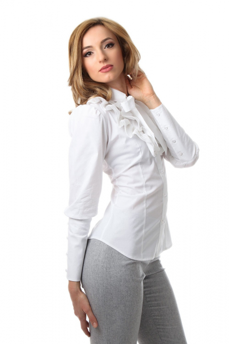 Camasa dama office alba cu jabou din bumbac si dantela, 38 [2]