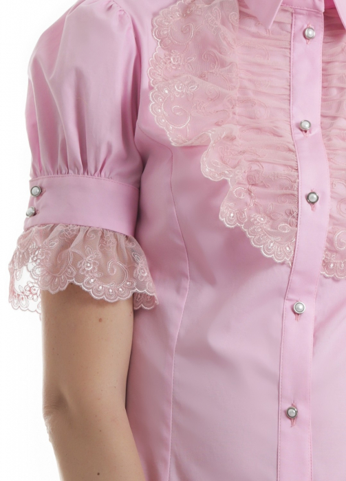 Camasa dama office roz cu jabou lat din dantela si maneci scurte [3]