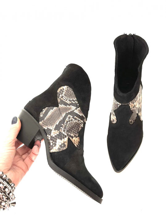 Ciocate dama din piele intoarsa Black Ara cu insertie piele snake [5]