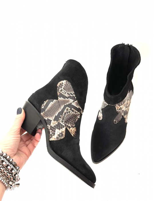 Ciocate dama din piele intoarsa Black Ara cu insertie piele snake [3]
