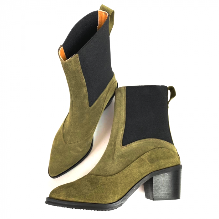 Ciocate dama din piele intoarsa verde kaki Cher [3]