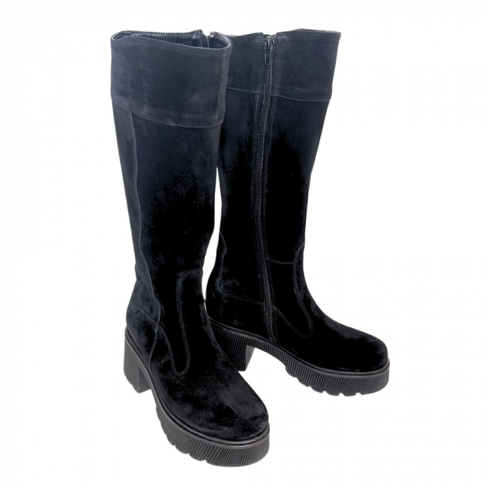 Cizme dama din piele intoarsa cu platforma Dina Black [5]