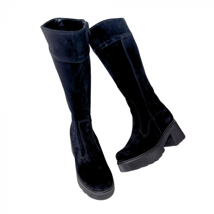 Cizme dama din piele intoarsa cu platforma Dina Black [4]