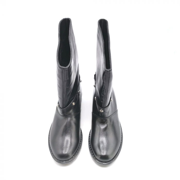 Cizme dama scurte din piele naturala cu tinte Dina Biker Black, 35 [5]