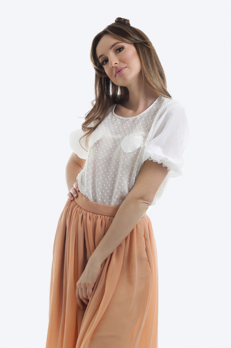 Bluza din voal off white cu picouri si maneci scurte [2]
