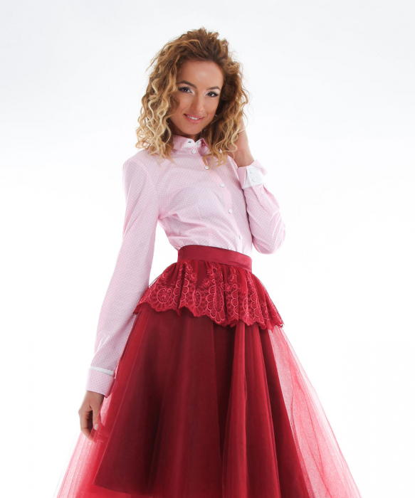 Fusta din tulle midi bordo [3]