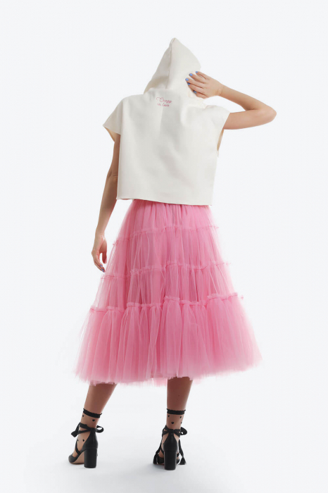 Fusta midi roz din tulle [3]
