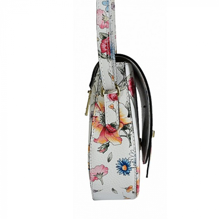 Geanta crossbody din piele naturala alba cu imprimeu floral Marisel [3]