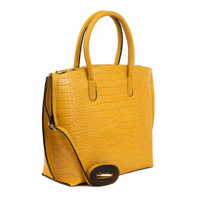Geanta office din piele naturala croco Yellow Rufa [2]