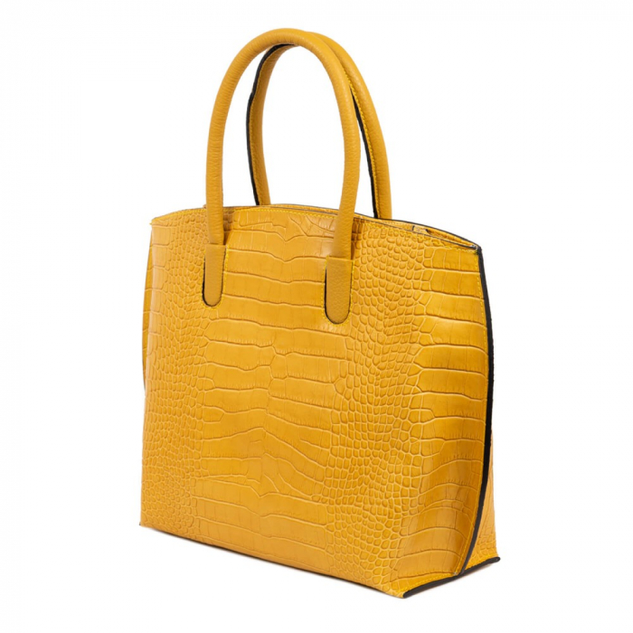 Geanta office din piele naturala croco Yellow Rufa [3]