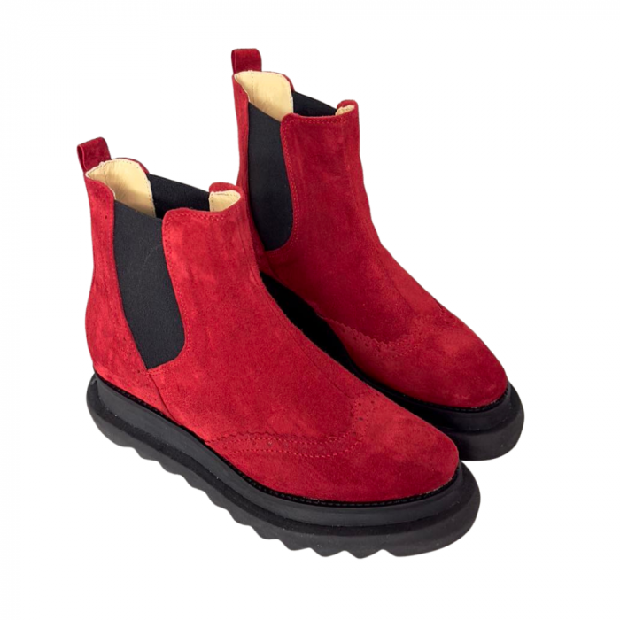 Ghete dama din piele intoarsa cu talpa extralight Linda Red [5]