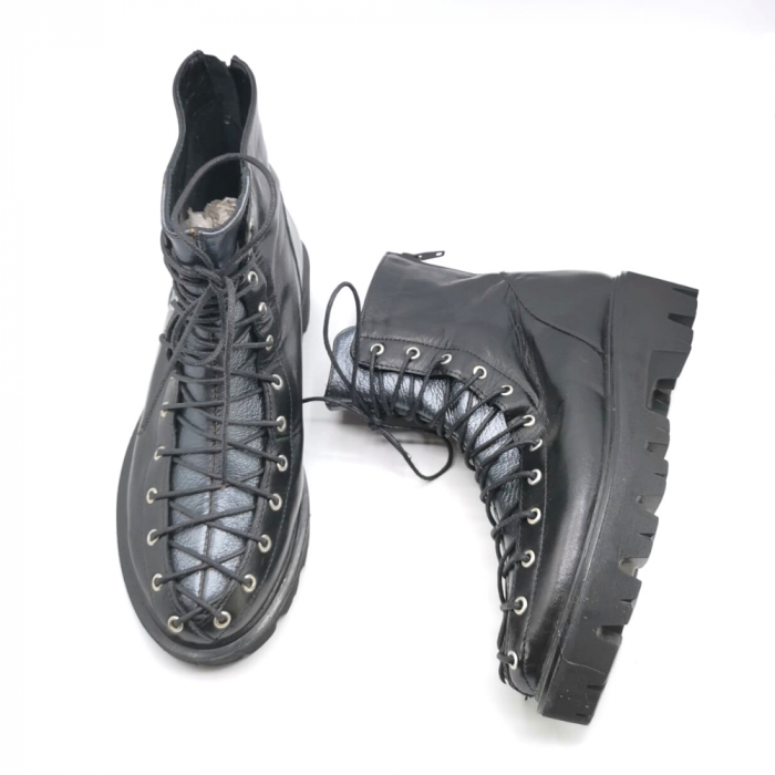 Ghete dama din piele naturala cu siret lung Astro Black, 34 [2]