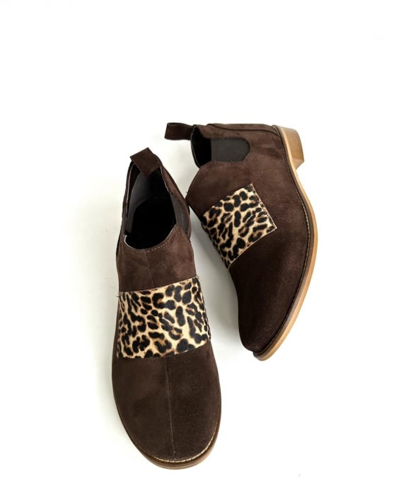 Ghete din piele intoarsa cu talpa joasa Mare Brown [2]