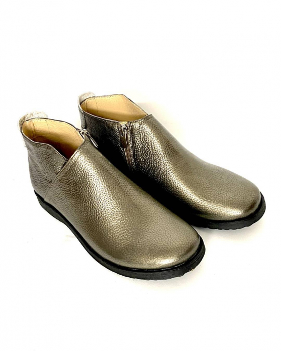 Ghete din piele naturala cu talpa joasa Bronz Edna [3]