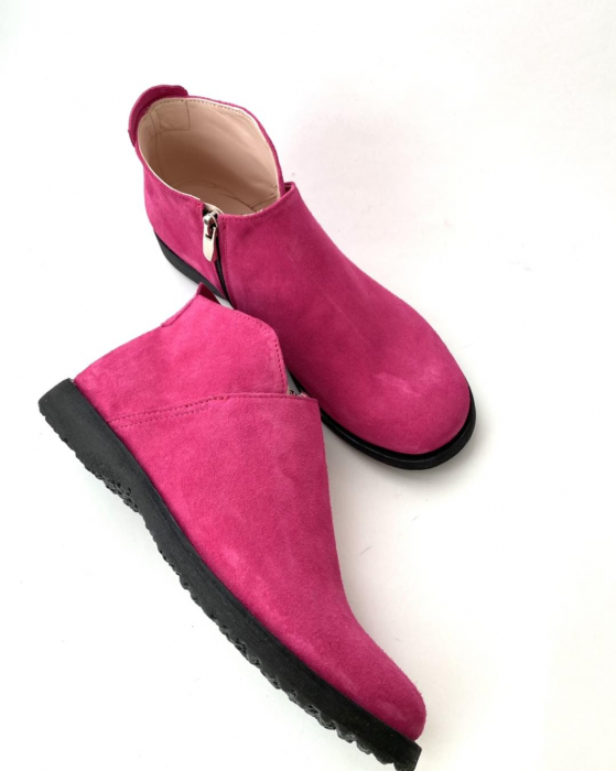 Ghete din piele naturala intoarsa cu talpa joasa Fucsia Edna [5]