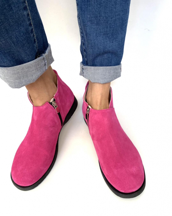 Ghete din piele naturala intoarsa cu talpa joasa Fucsia Edna [4]