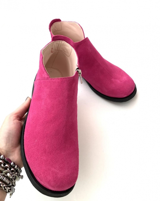 Ghete din piele naturala intoarsa cu talpa joasa Fucsia Edna [3]