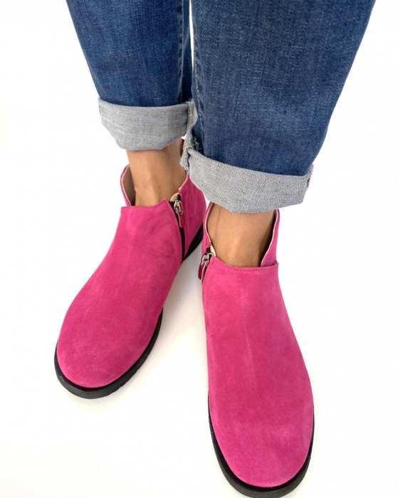 Ghete din piele naturala intoarsa cu talpa joasa Fucsia Edna [2]