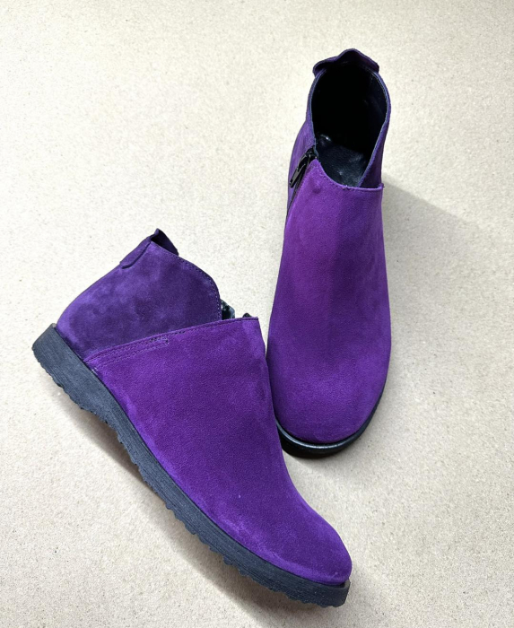 Ghete din piele naturala intoarsa cu talpa joasa Edna Purple [3]