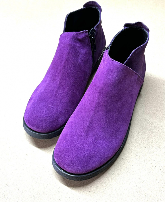 Ghete din piele naturala intoarsa cu talpa joasa Edna Purple [4]