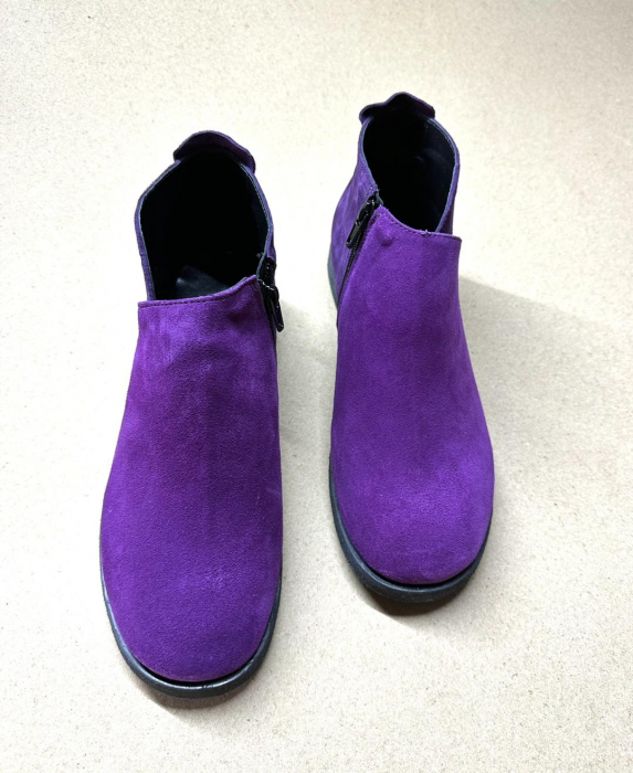 Ghete din piele naturala intoarsa cu talpa joasa Edna Purple [2]
