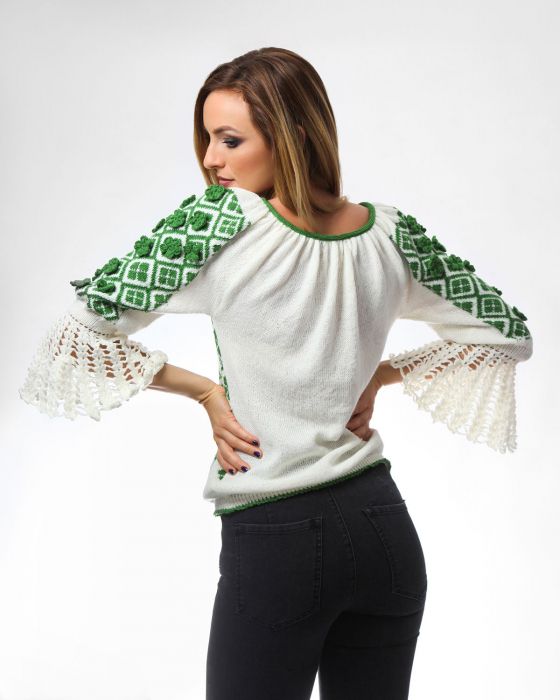 IE tricotata cu model floral verde si maneci lungi Onibon [3]