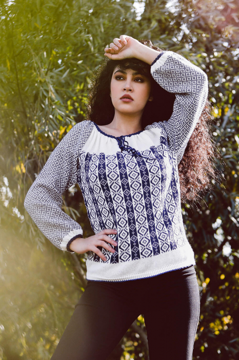 Ie tricotata cu model geometric indigo [2]