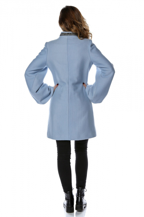 Palton dama din stofa bleu cu maneci clopot PF26, M [3]