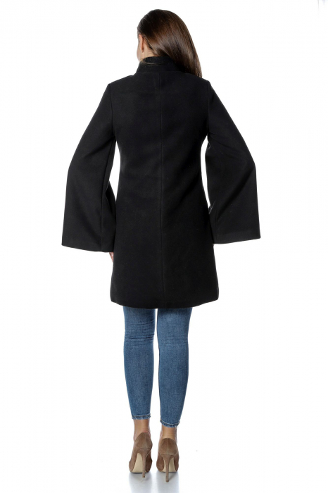 Palton negru dama din stofa cu broderie traditionala PF32, M [3]