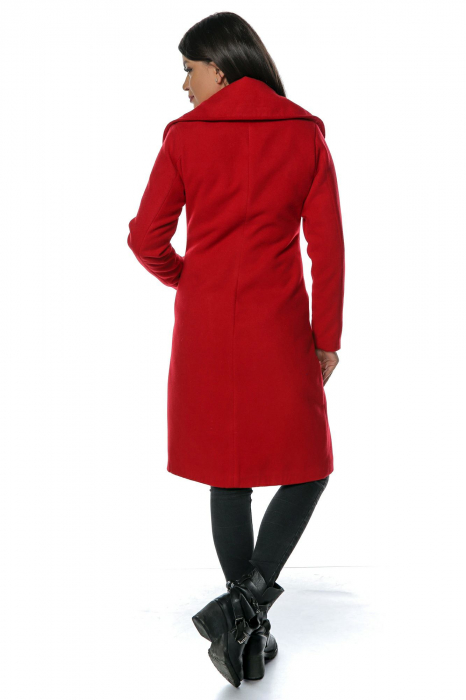 Palton rosu dama din stofa cu broderie traditionala PF41, L [3]