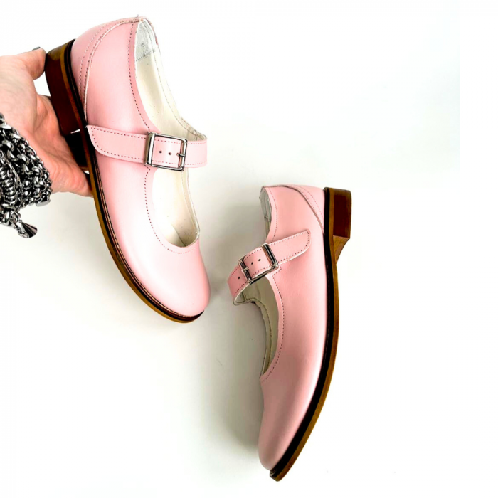 Pantofi dama din piele naturala cu bareta Dara Pink [2]