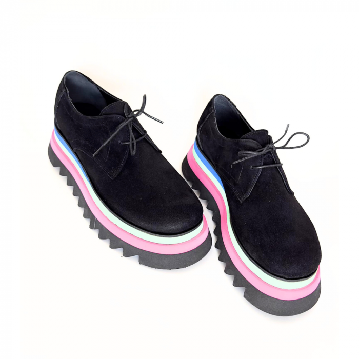 Pantofi dama din piele naturala cu platforma colorata Dany Black [3]
