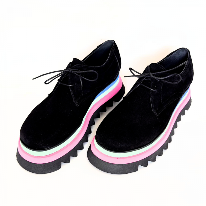 Pantofi dama din piele naturala cu platforma colorata Dany Black [5]