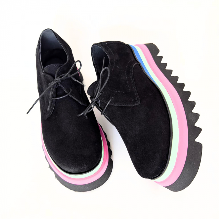Pantofi dama din piele naturala cu platforma colorata Dany Black [2]